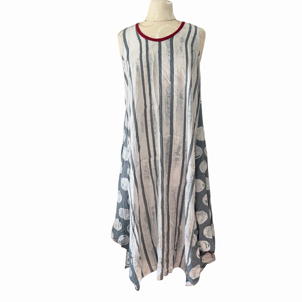Iguana M‎ Boho Artsy Abstract Midi Dress Hippie Fairy Ethereal Pockets Festival